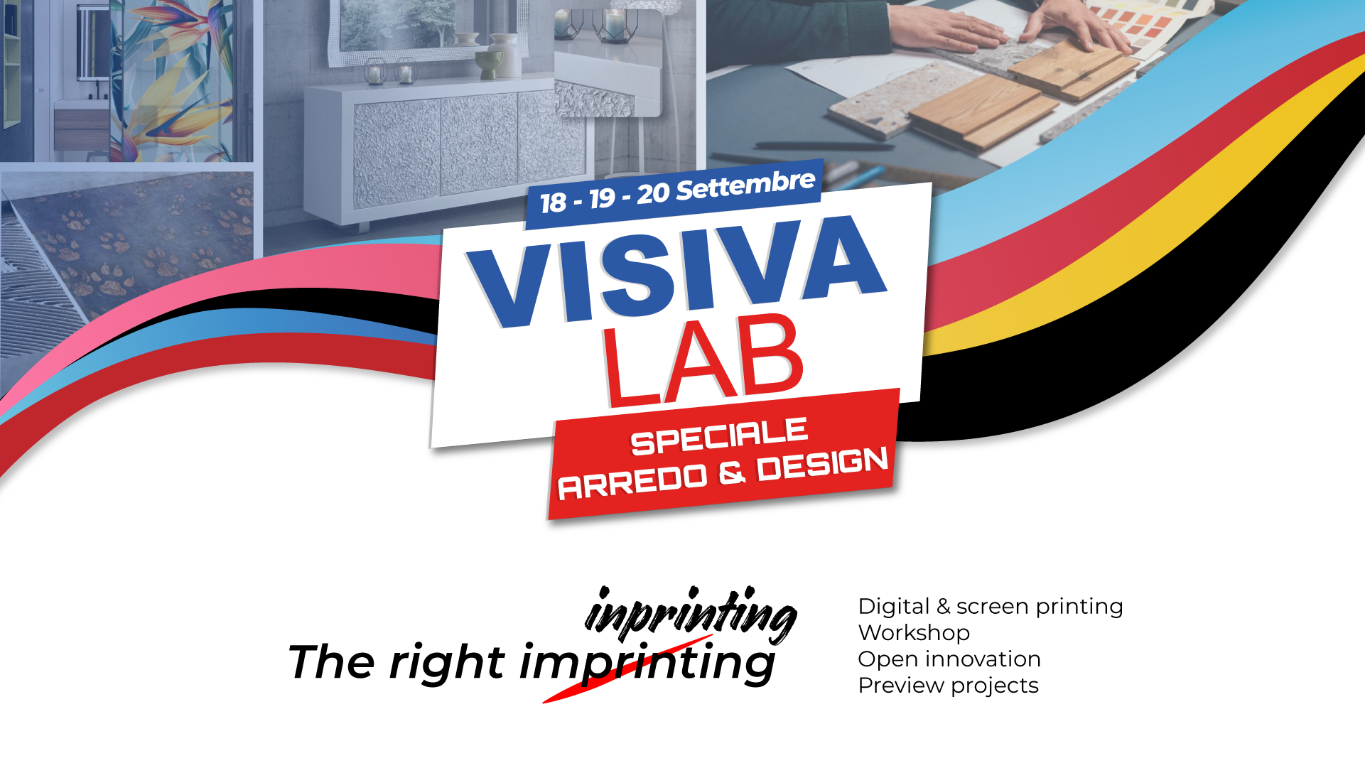 Questo logo promuove un evento dedicato all'arredo e al design, chiamato Visiva Lab, che si svolgerà dal 18 al 20 settembre.